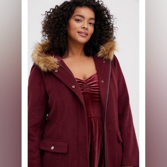 Torrid Wool Zip Front Fur Trim Coat Size 00 Medium 10 - Picture 9 of 9